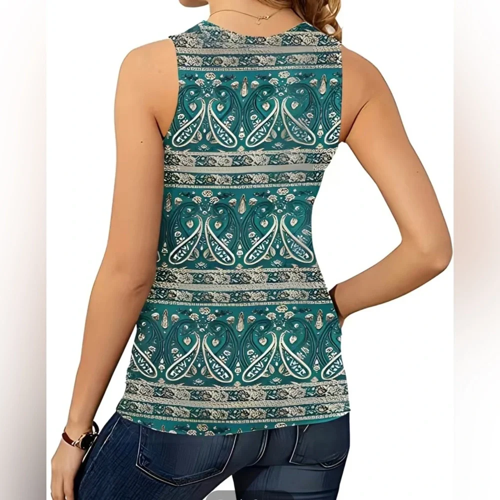 NWT Green Boho Tank Top W/Keyhole - Picture 3 of 3